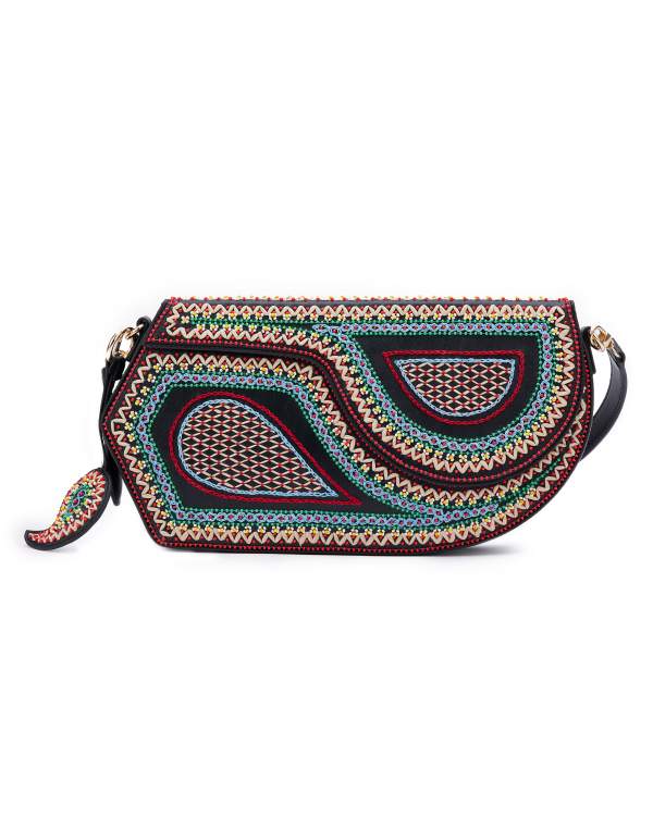 GEO Shoulder Bag Leather : Black (With Colourful Beads) - Image 2
