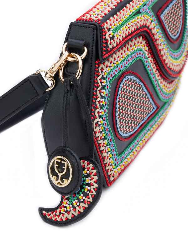 GEO Shoulder Bag Leather : Black (With Colourful Beads) - Image 4
