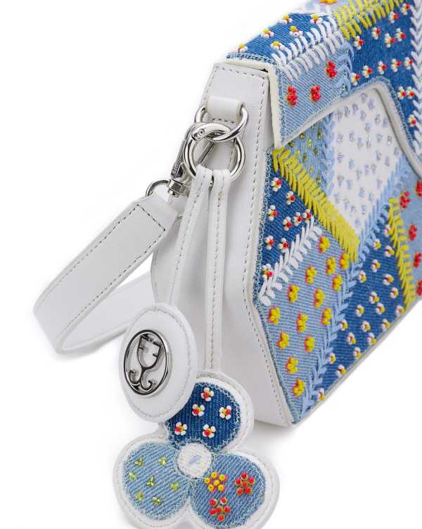 GEO Shoulder Bag Leather : Denim Patchwork (With Beads Embroidery) - Image 3