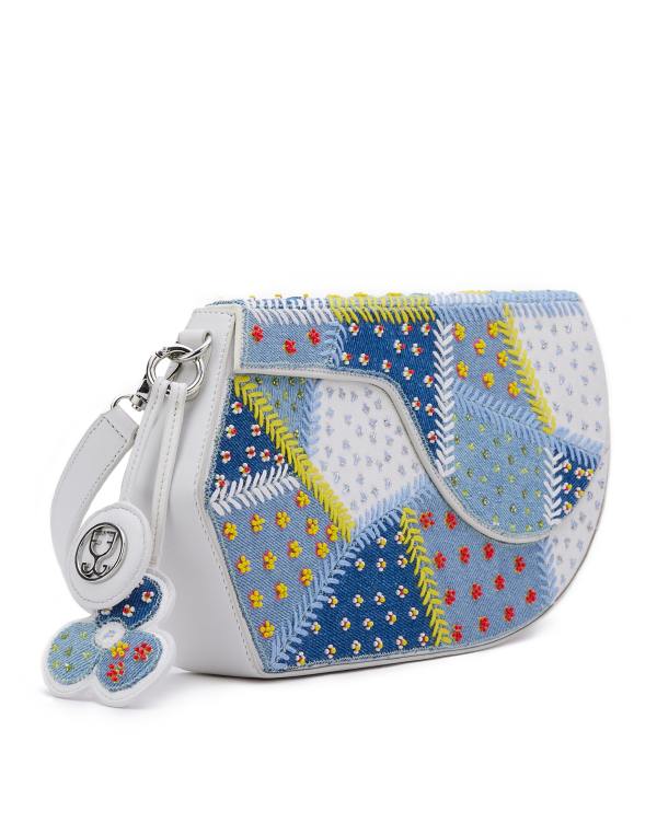 GEO Shoulder Bag Leather : Denim Patchwork (With Beads Embroidery) - Image 4