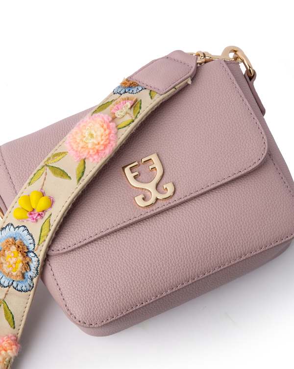Mini Goblet Crossbody Leather Bag : Blush Pink with Embroidered Strap - Image 4