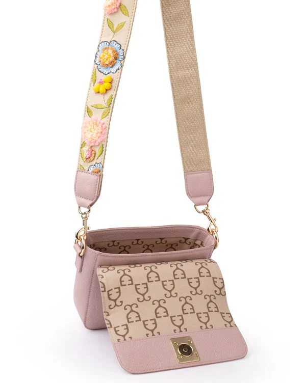 Mini Goblet Crossbody Leather Bag : Blush Pink with Embroidered Strap - Image 5