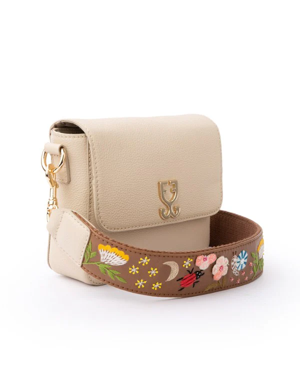Mini Goblet Crossbody Leather Bag  : Cream with Embroidered Strap - Image 3