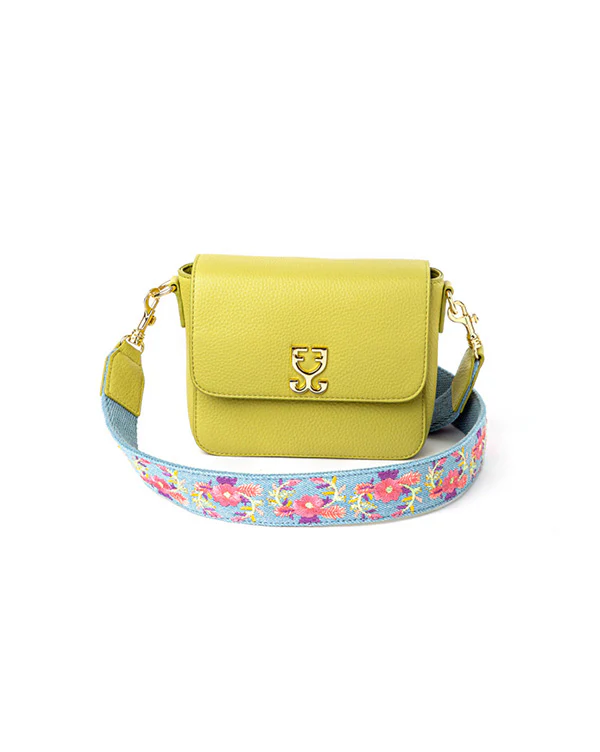 Mini Goblet Crossbody Leather Bag : Lime Green with Denim Straps - Image 2