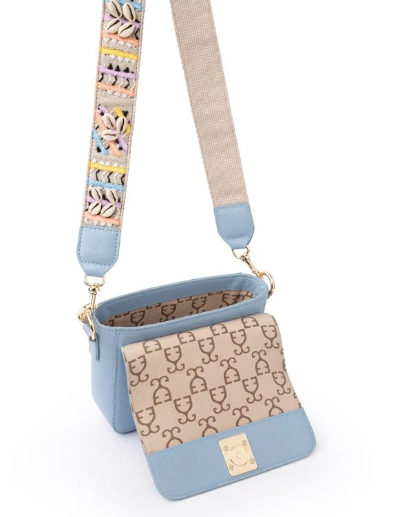 Mini Goblet Crossbody Leather Bag : Stone Blue with Embroidered Strap - Image 5