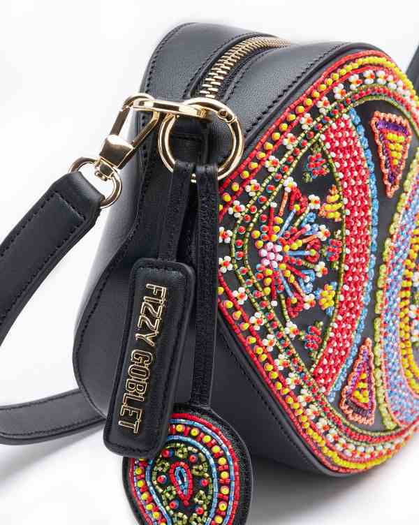 NEO Shoulder Bag Leather : Black (With Colourful Beads) - Image 3