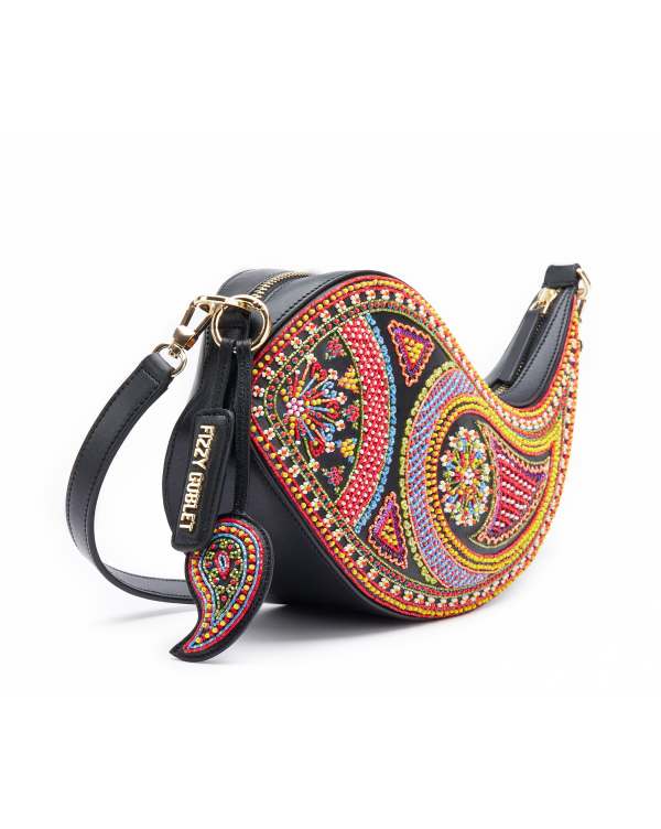 NEO Shoulder Bag Leather : Black (With Colourful Beads) - Image 4