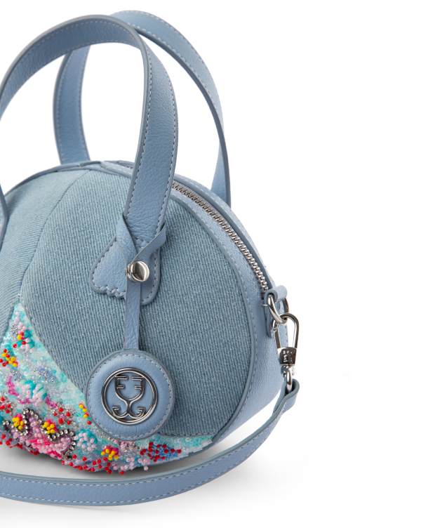 Oyster Crossbody In Denim And Leather Bag : With Embellished Sequins - Limited Edition - Image 3