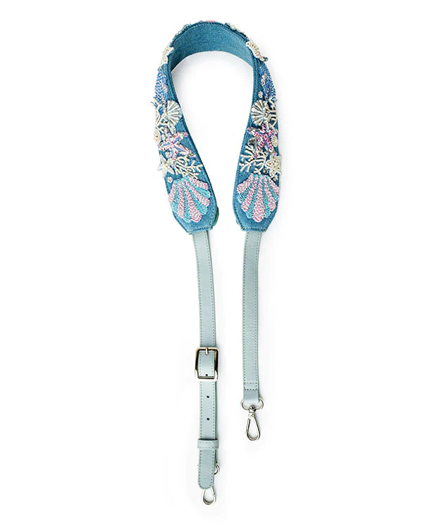 Oyster Crossbody In Denim Bag : With Underwater Handembroidered Strap - Limited Edition - Image 3